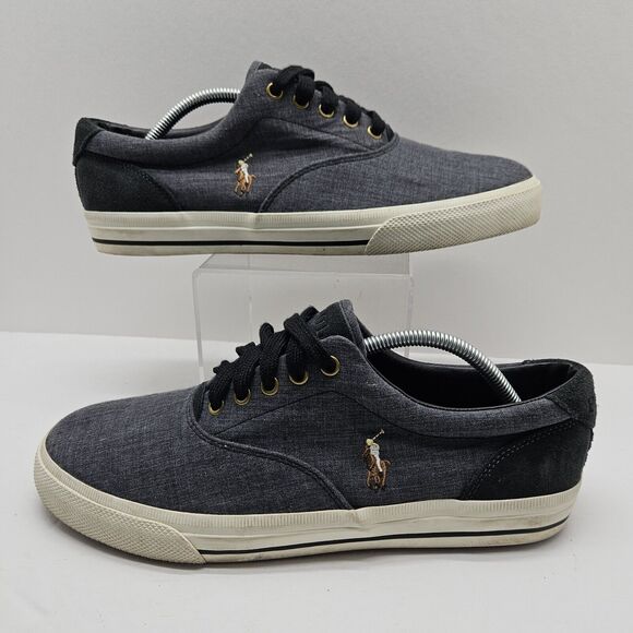 Polo Ralph Lauren Vaughn Mens Sneakers Size 11 D Shoes Blue Denim Canvas Pony - Picture 1 of 6
